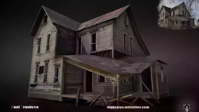 Destroyed house Low-poly 3D model