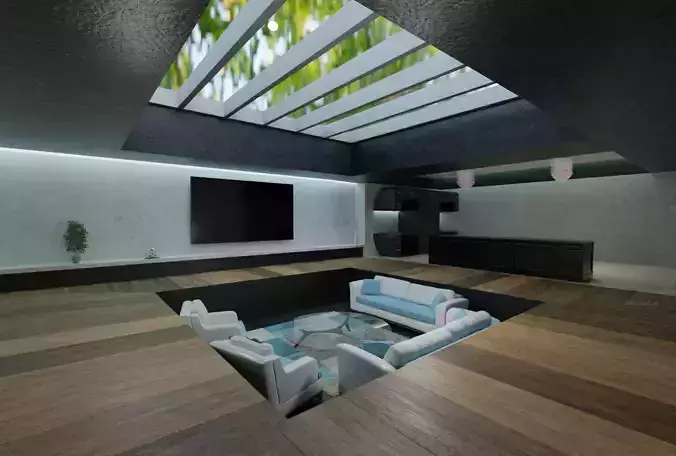 interior modern living room with skylight