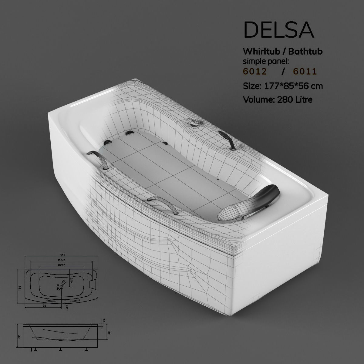 bathtub 01 Low-poly 3D model_1