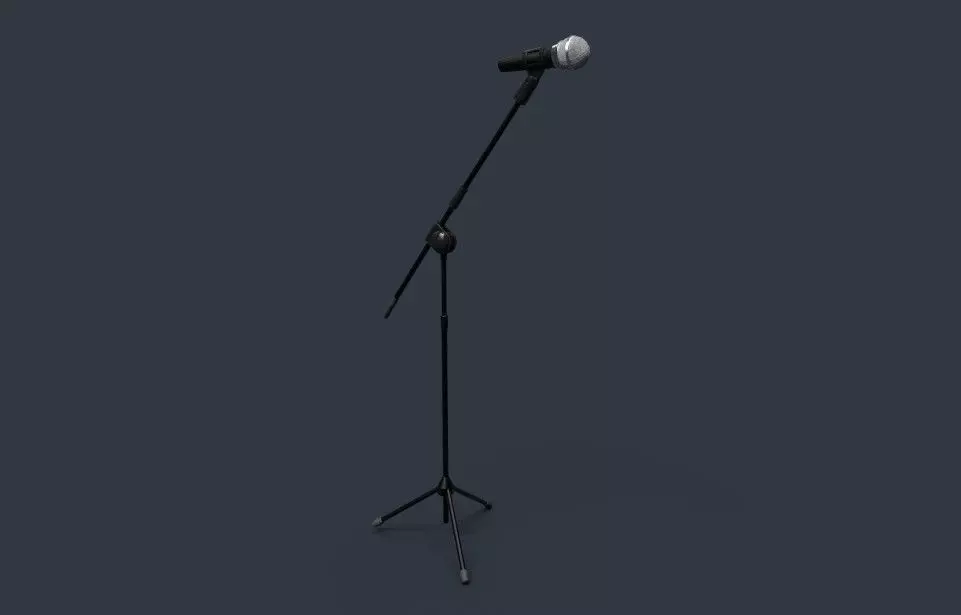 Microphone with Stand Low-poly 3D model_0