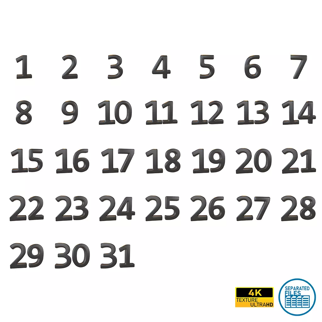 Date Number v2 Pack 01 Low-poly 3D model_0