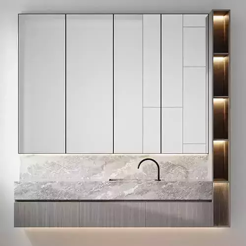 Bath set 2 modern bathroom with cabinets and marble counter top