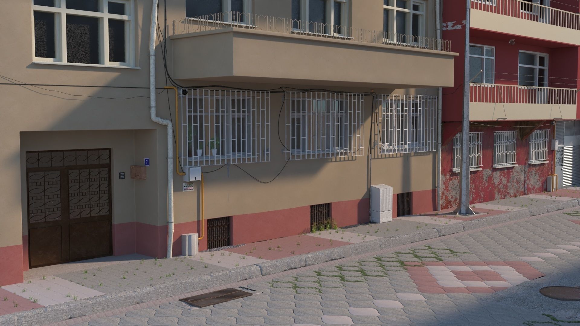Neighborhood 3d Model street with buildings 3D model_6