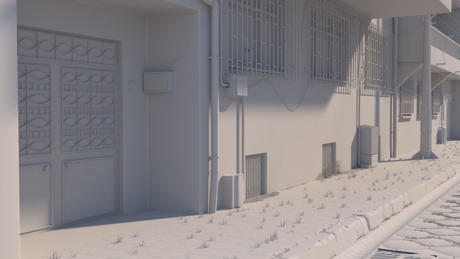 Neighborhood 3d Model street with buildings 3D model_4