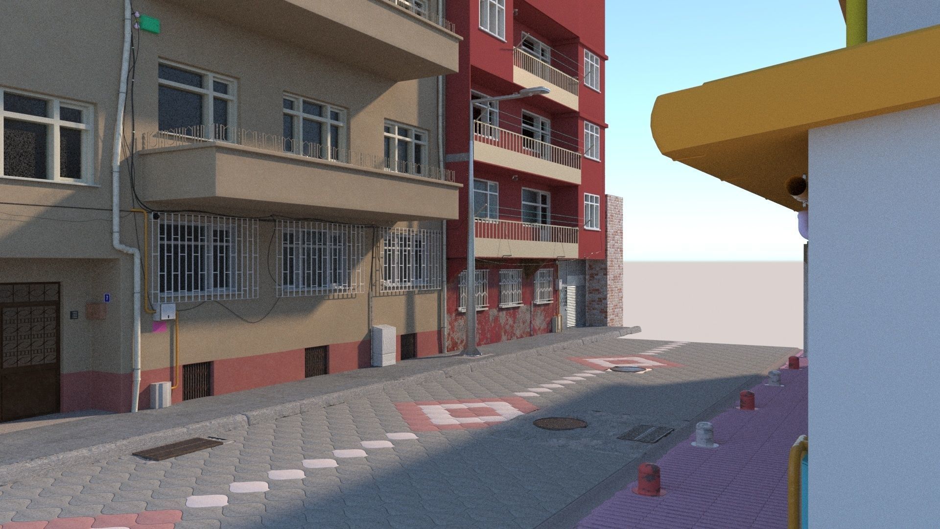 Neighborhood 3d Model street with buildings 3D model_15