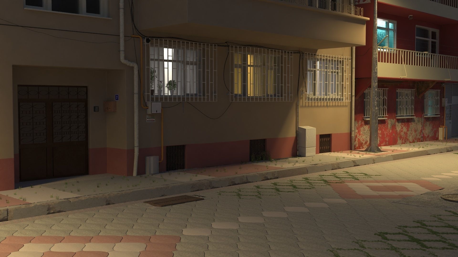 Neighborhood 3d Model street with buildings 3D model_3