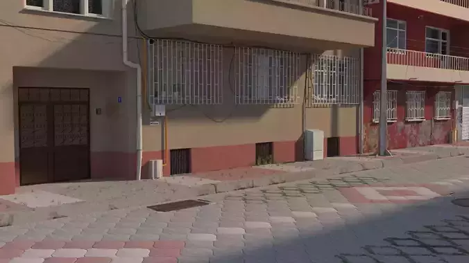 Neighborhood 3d Model street with buildings 3D model