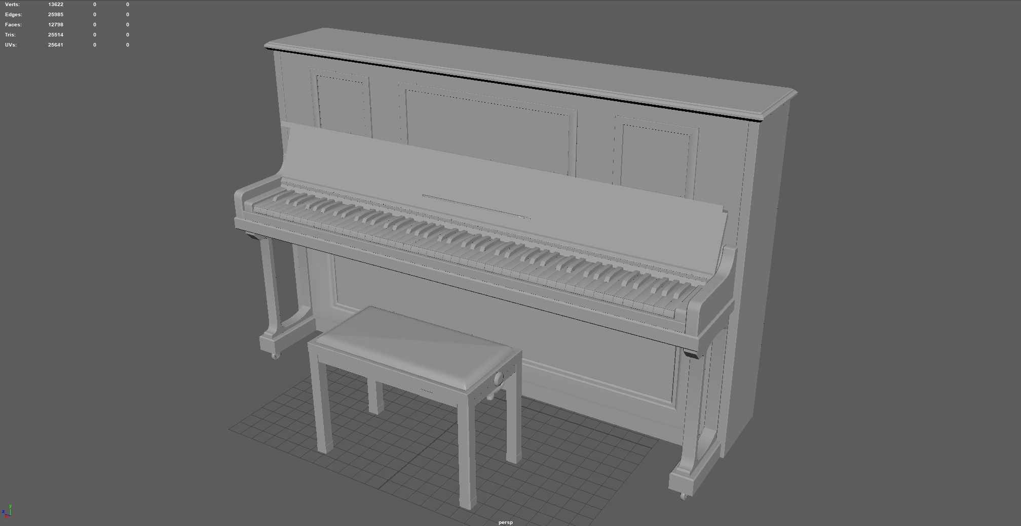 Upright Piano Low-poly 3D model_7