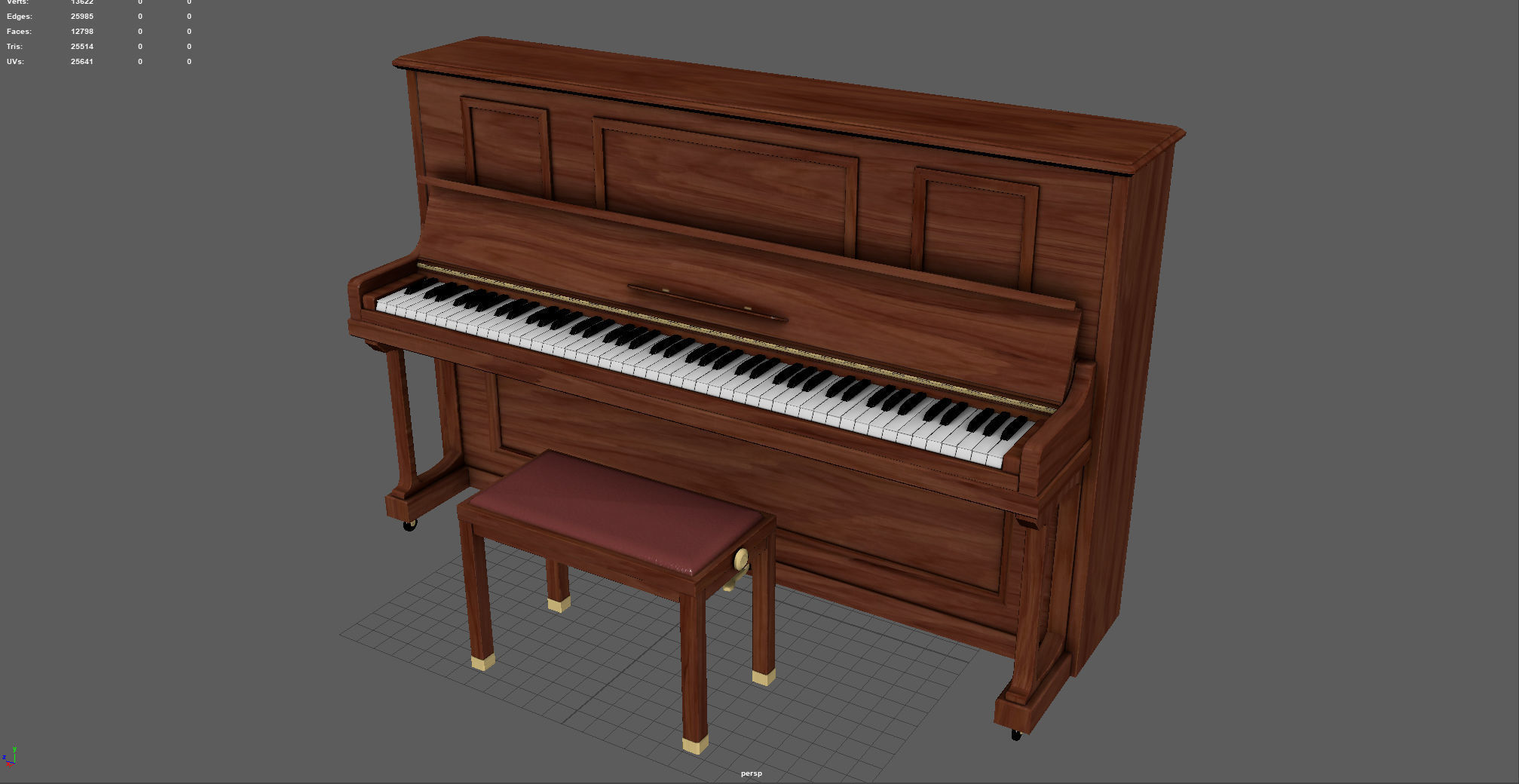 Upright Piano Low-poly 3D model_5