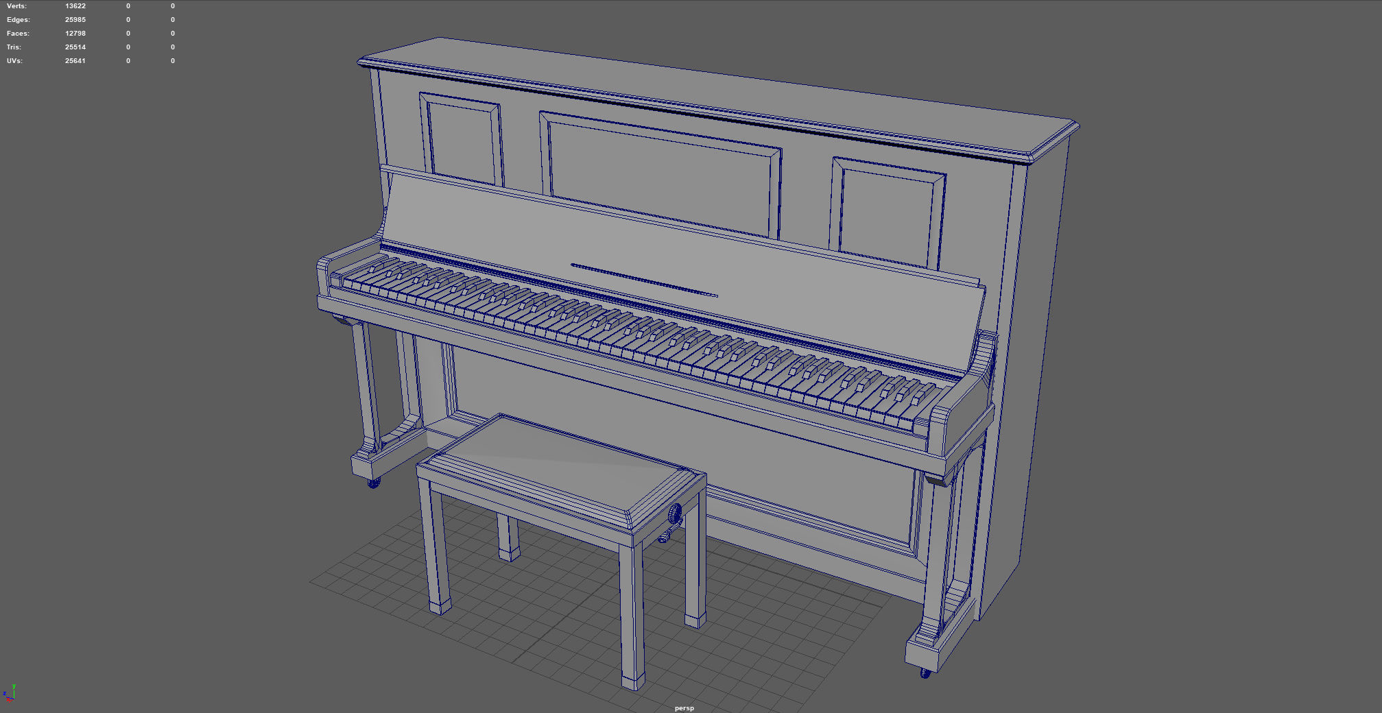 Upright Piano Low-poly 3D model_8