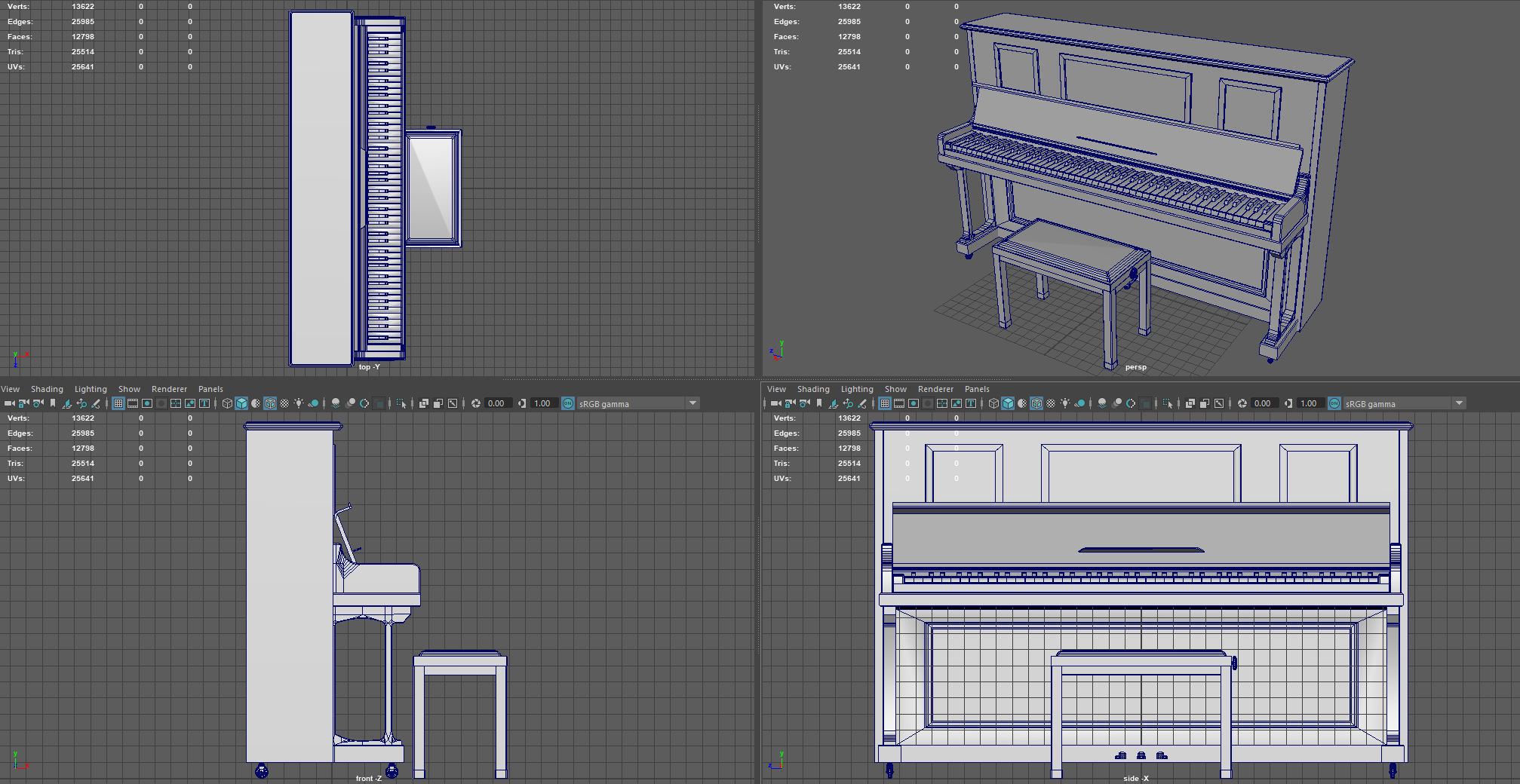 Upright Piano Low-poly 3D model_11
