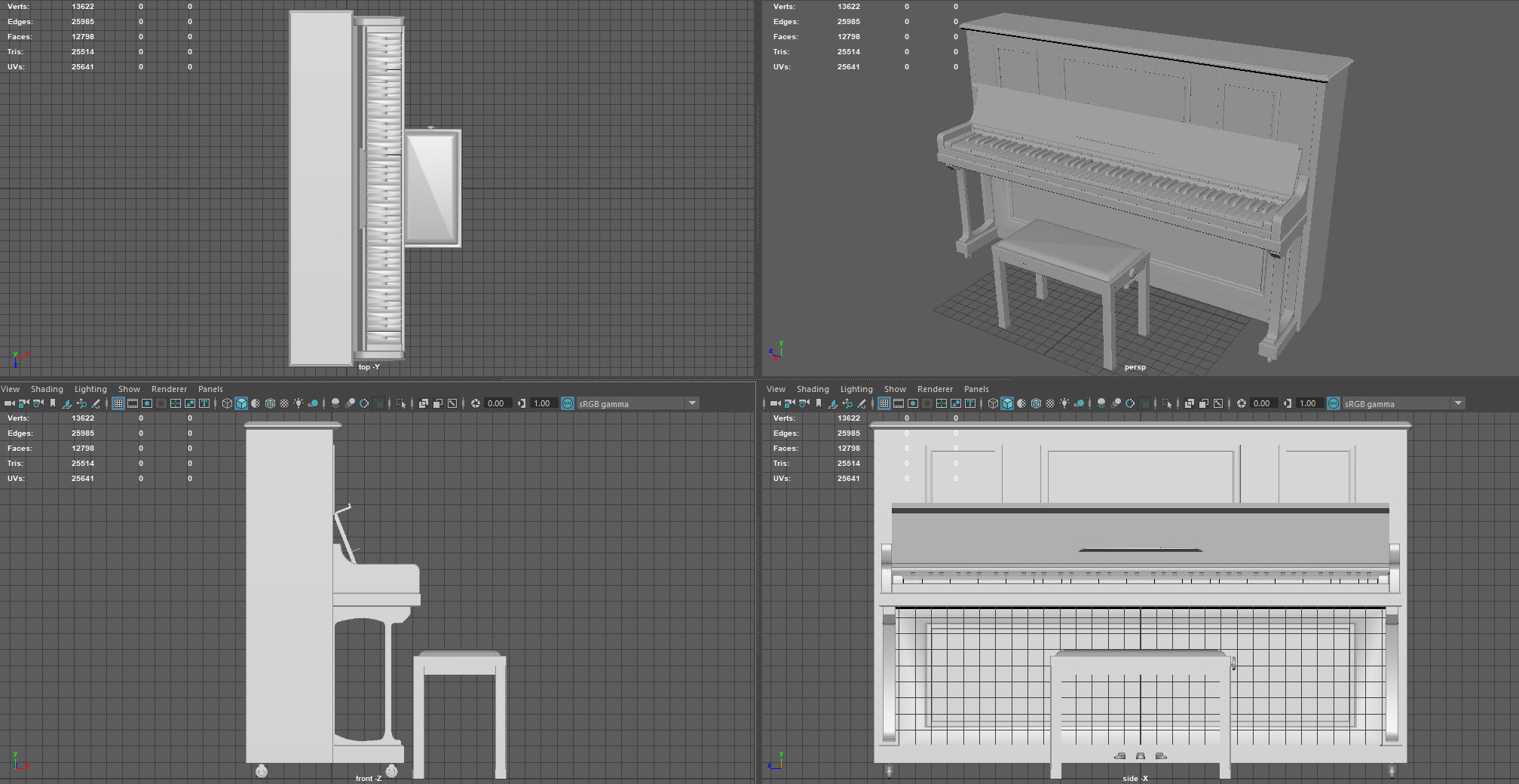 Upright Piano Low-poly 3D model_10