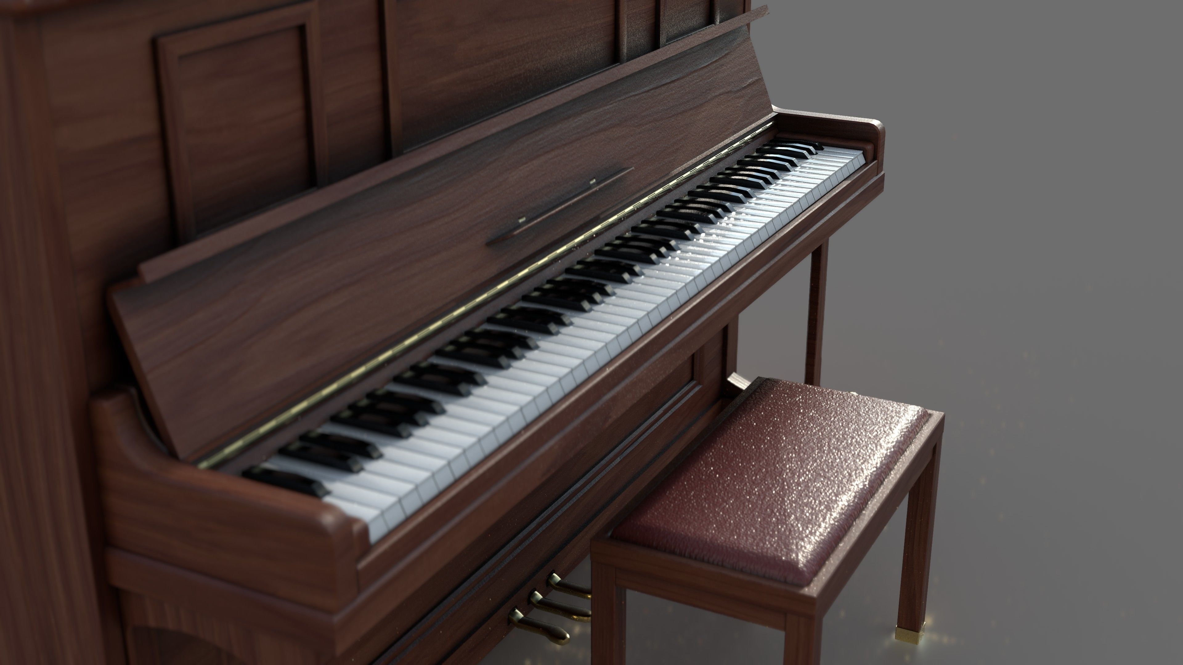 Upright Piano Low-poly 3D model_2