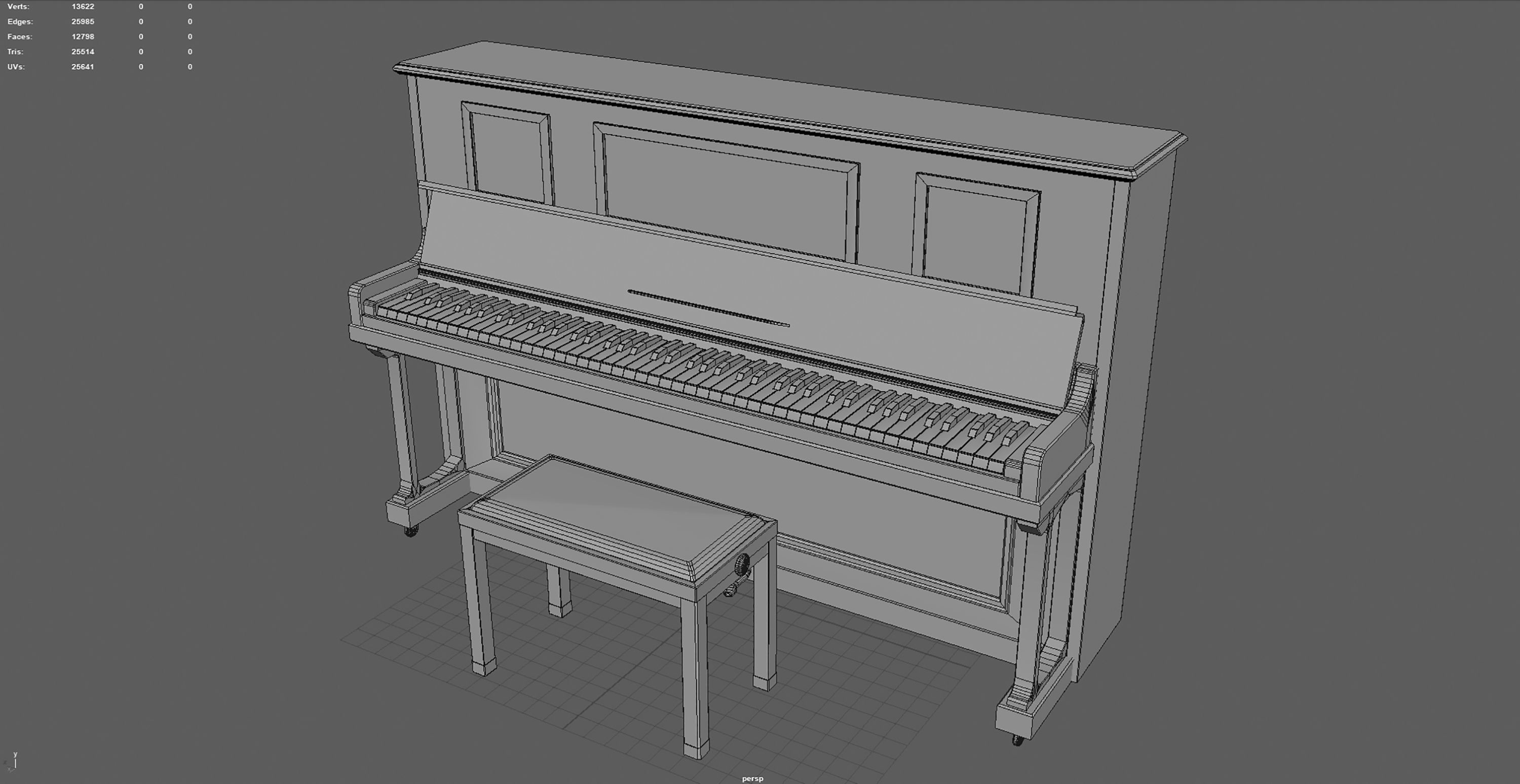 Upright Piano Low-poly 3D model_15