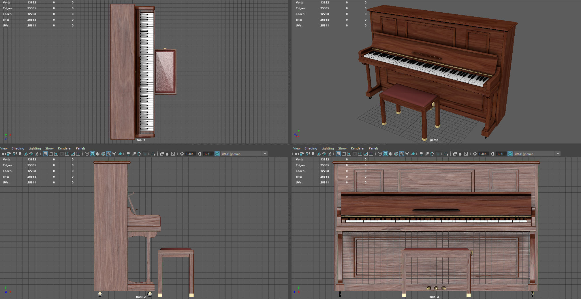 Upright Piano Low-poly 3D model_9