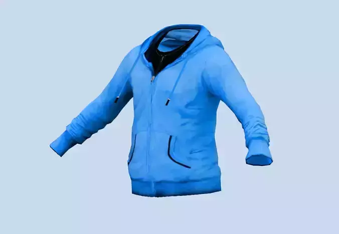 Realistic pbr Blue Hoodie Jacket Black t shirt Low-poly 3D model