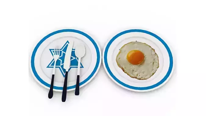 Egg Omelet with plate and knife Low-poly 3D model