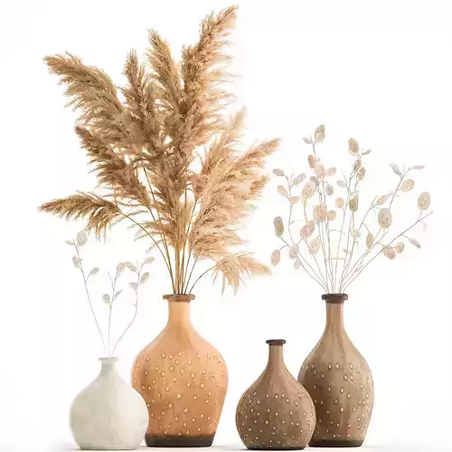 Bouquet of dried flowers Lunaria in a clay vase 130 3D model