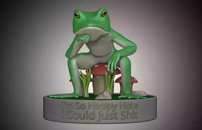 Frog Sitting On Mushroom 3D print model