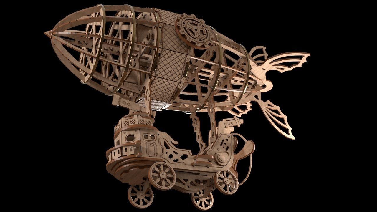 Wooden zeppelin 3D model_3