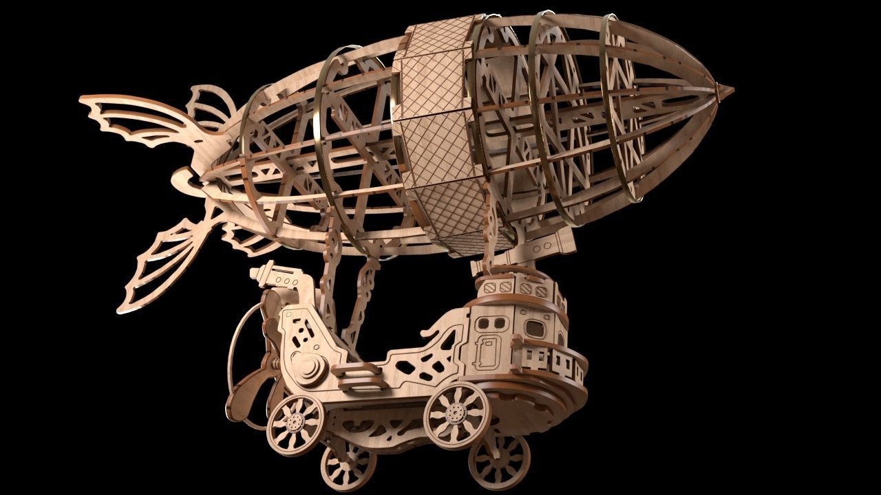 Wooden zeppelin 3D model_2