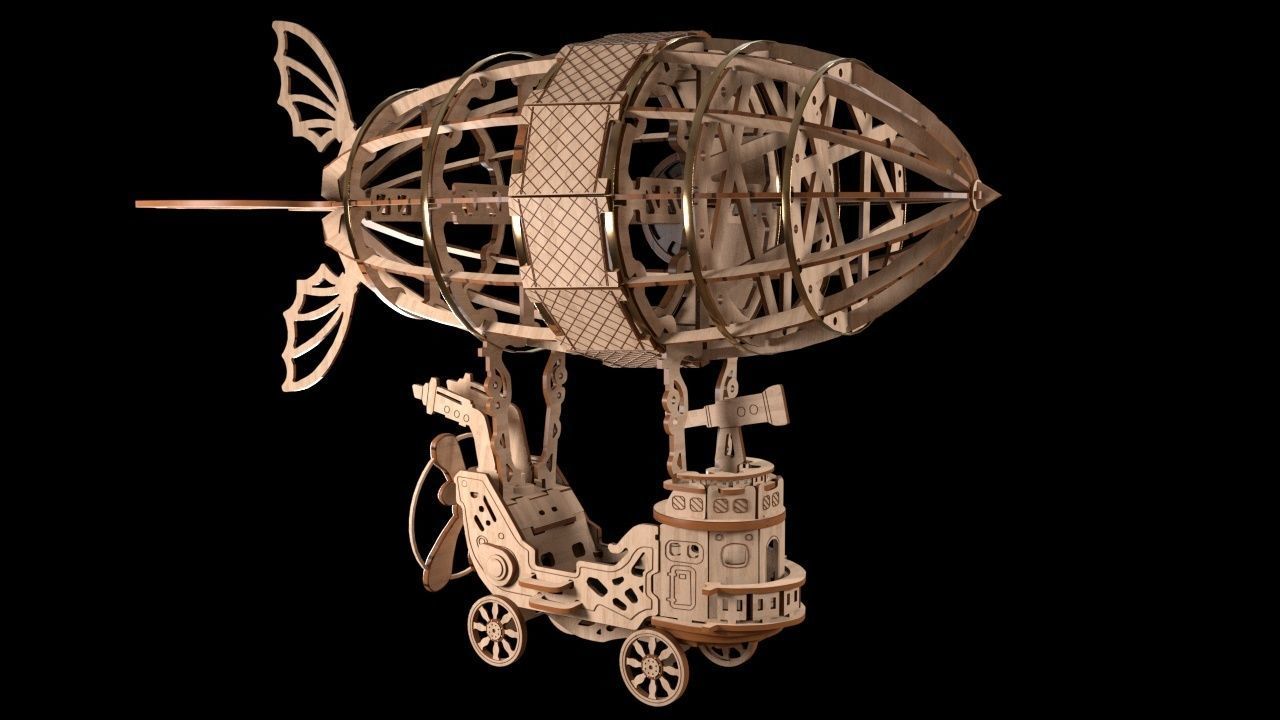 Wooden zeppelin 3D model_1