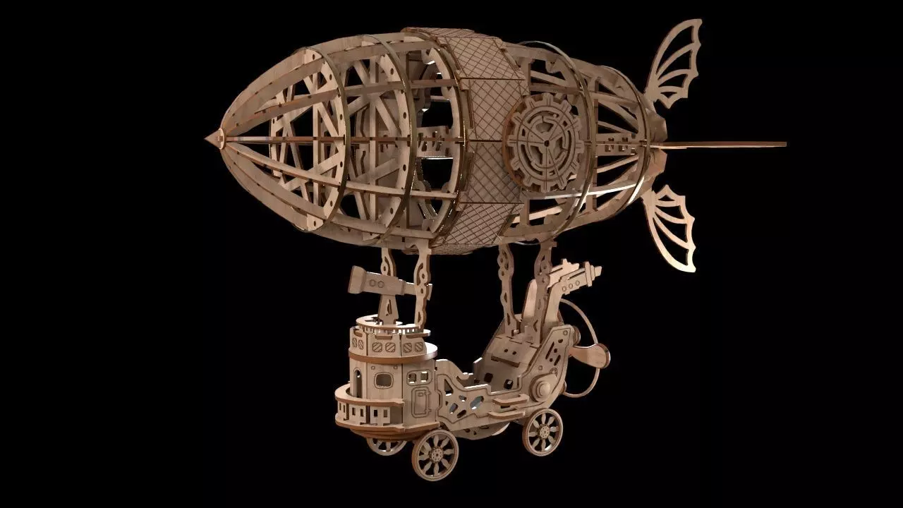 Wooden zeppelin 3D model_0