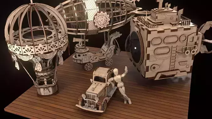 Wooden Full House Man Car Zeppelin Ballon Submarine