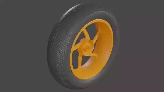 A Motorcycle Racing Wheel and Wet Tire