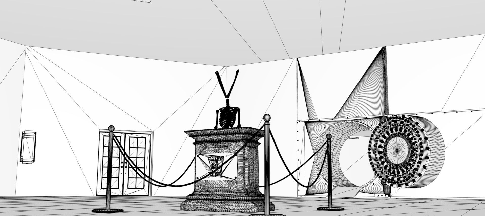 Vault empty room with statue in middle 3D model_5