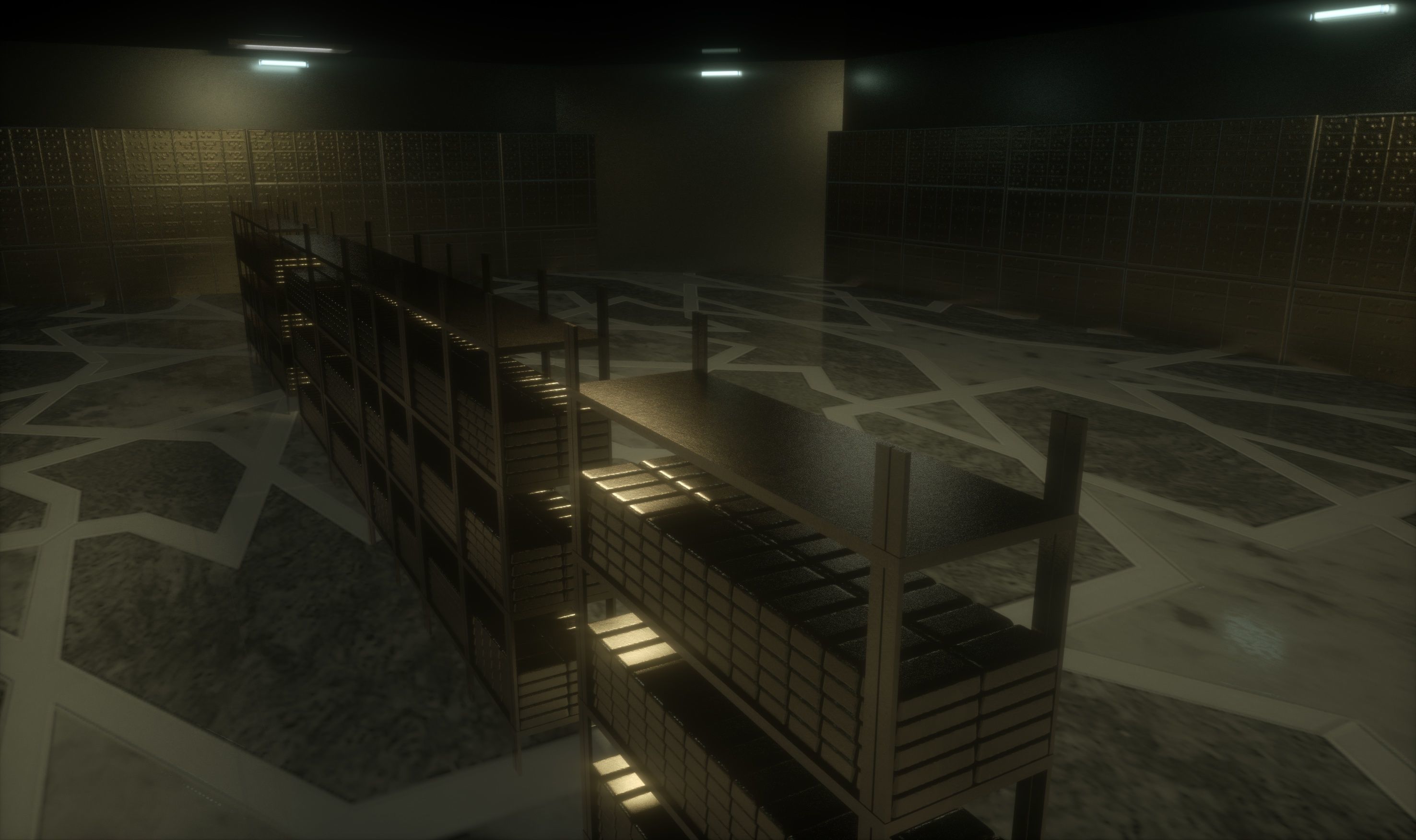 Vault empty room with statue in middle 3D model_4