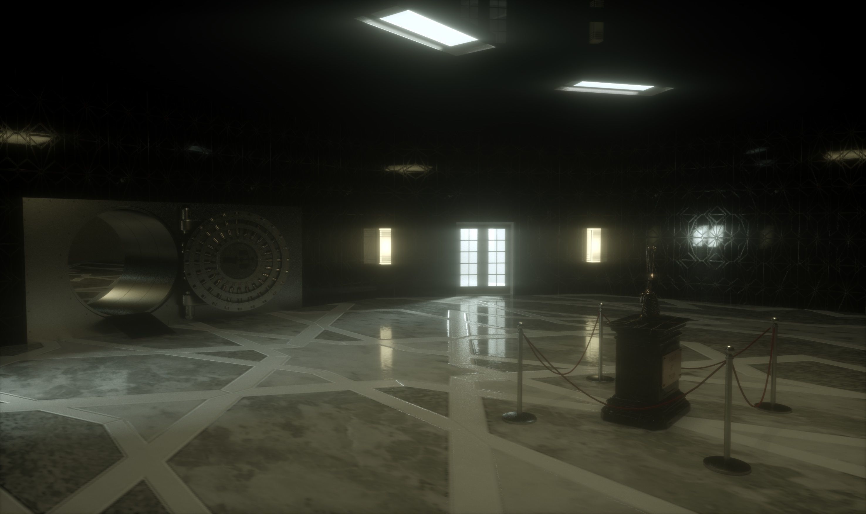 Vault empty room with statue in middle 3D model_3