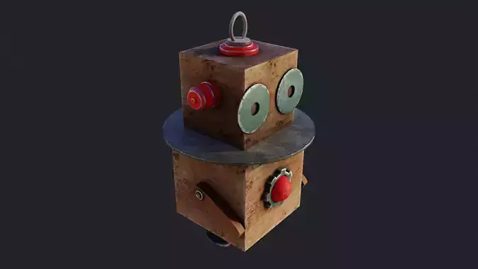 PBR low-poly game ready concept wood robot