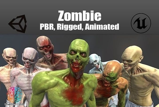 Zombie with Customizable Shaders Low-poly 3D model