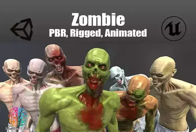Zombie with Customizable Shaders Low-poly 3D model