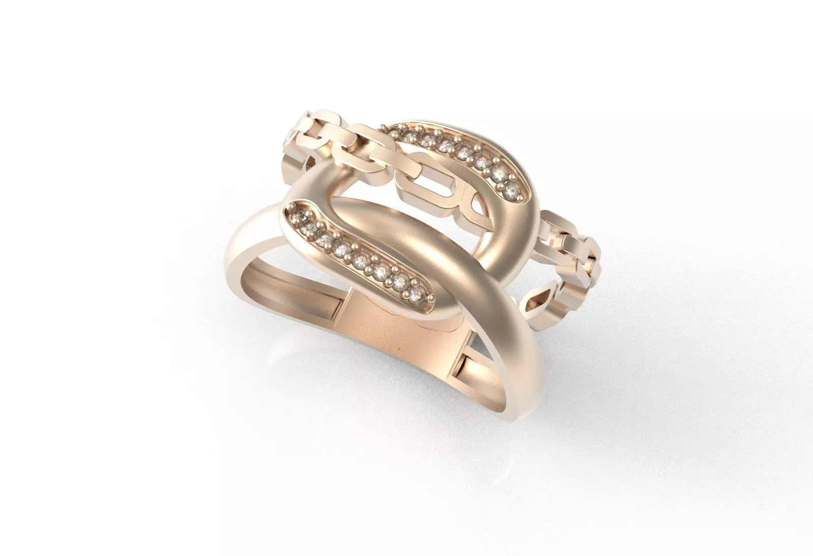 goldd rose gold ring with diamonds 3D print model_0
