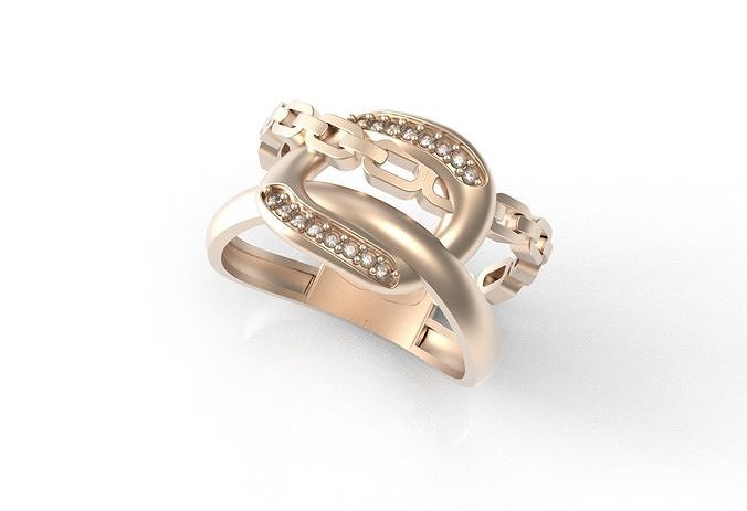 goldd rose gold ring with diamonds 3D print model