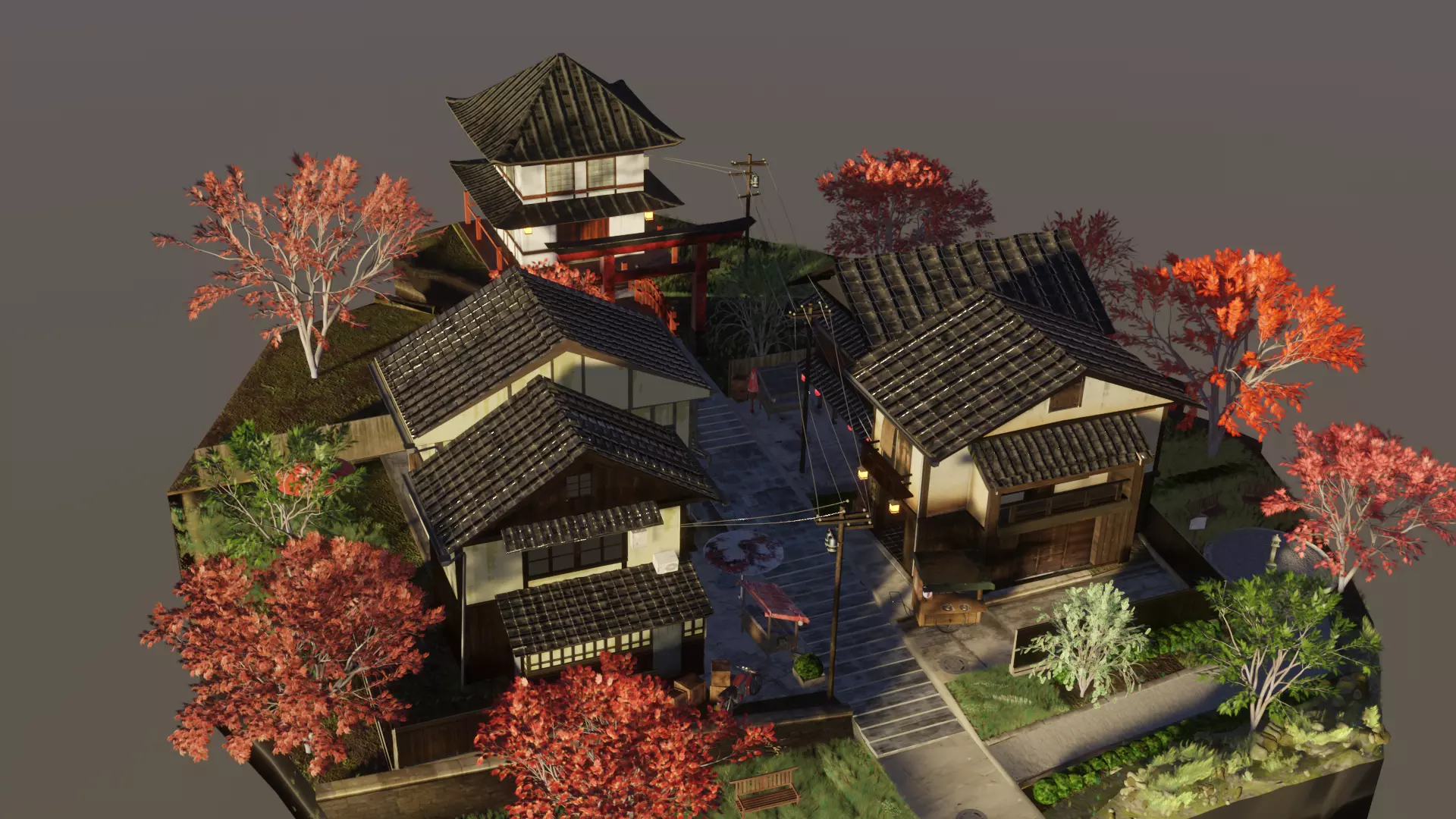Japanese village 3D model_0
