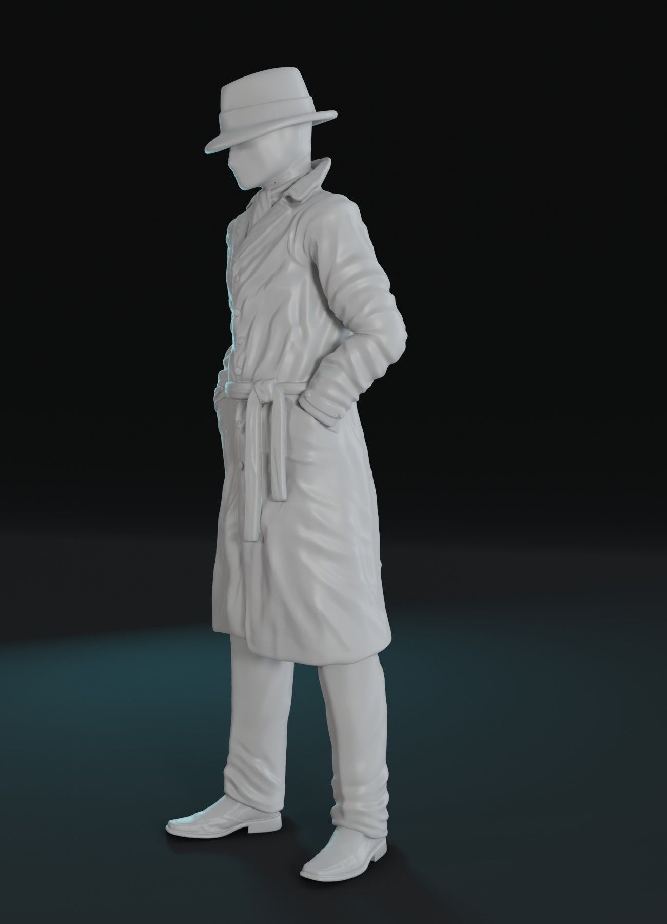 Rorschach man in trench coat and hat 3D print model_5