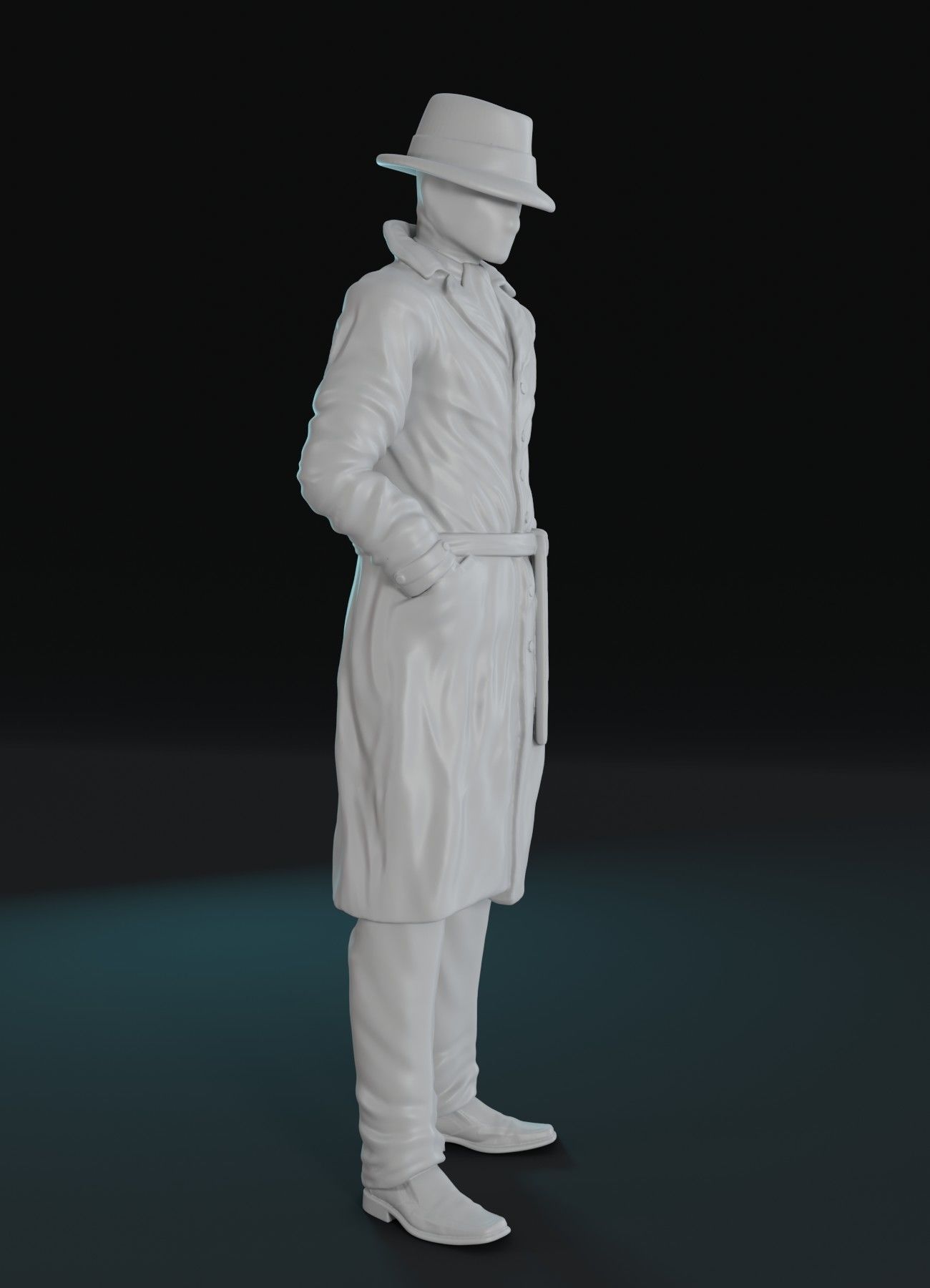 Rorschach man in trench coat and hat 3D print model_2