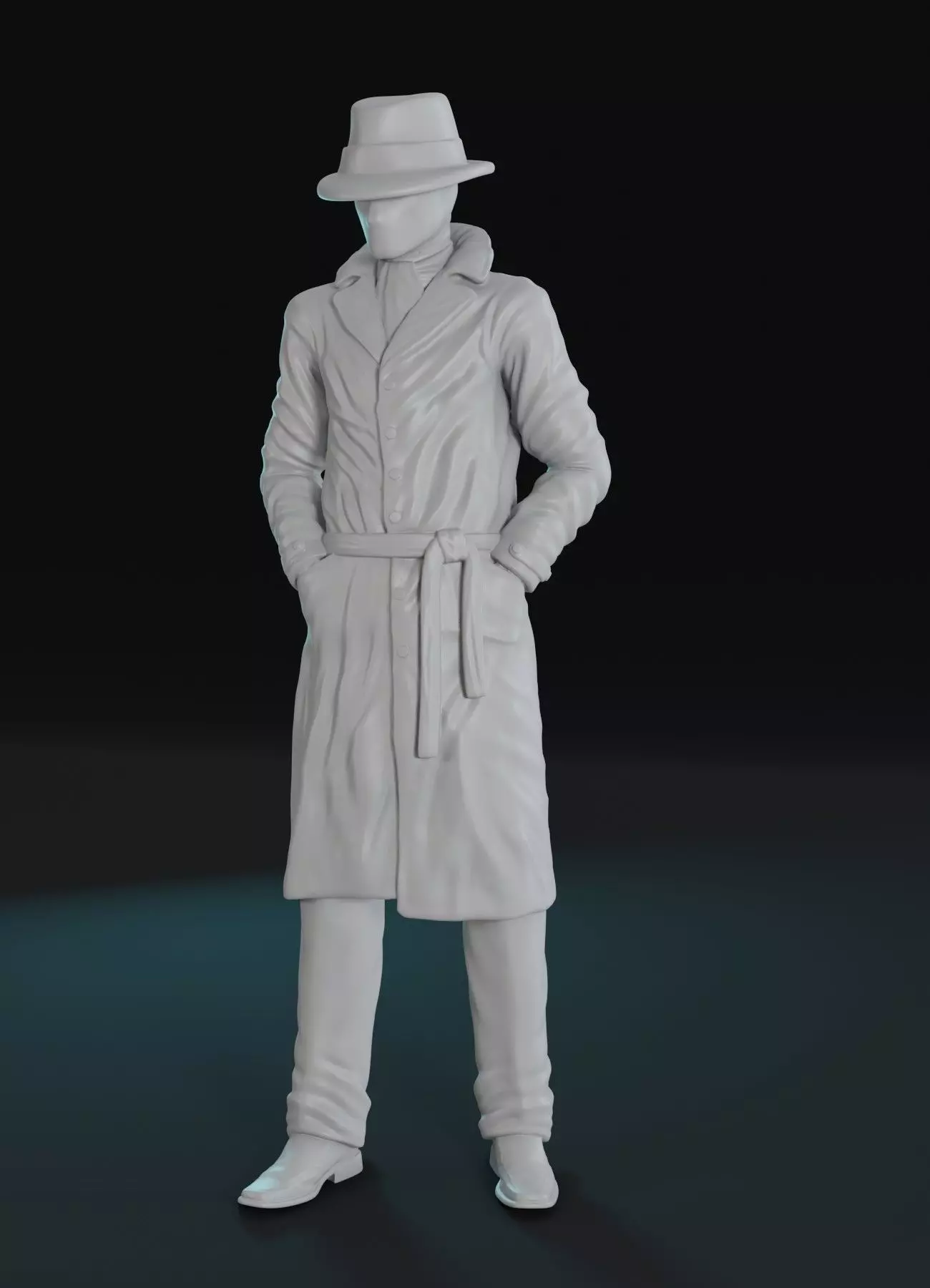 Rorschach man in trench coat and hat 3D print model_0