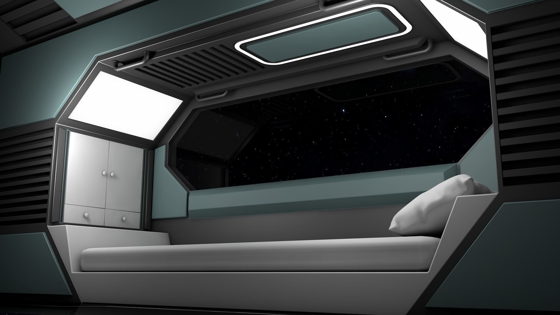 Sci Fi Bedroom Low-poly 3D model_3