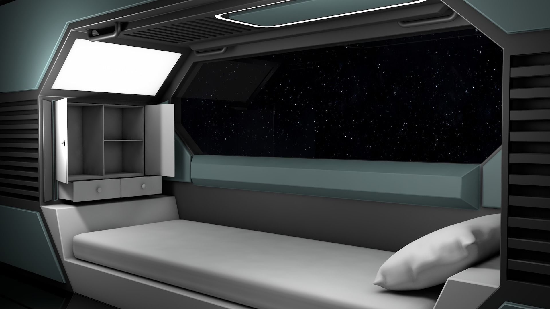 Sci Fi Bedroom Low-poly 3D model_6