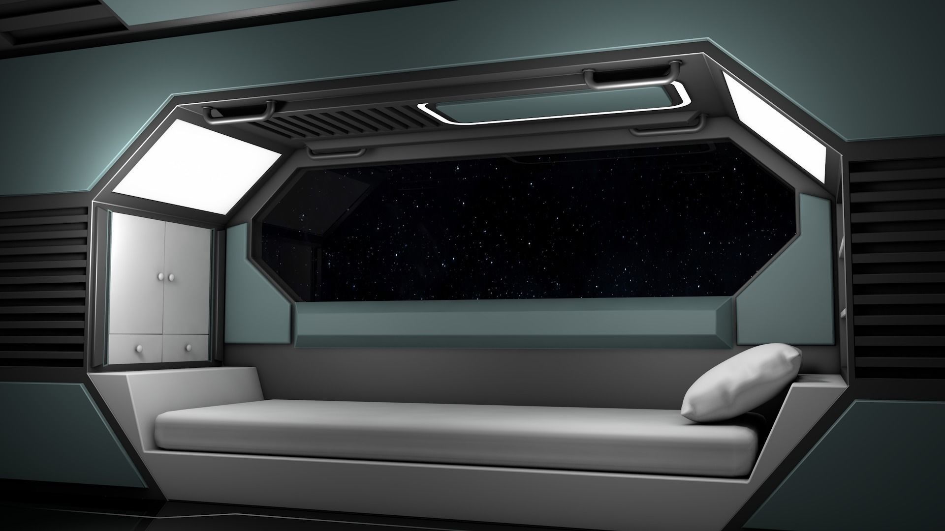 Sci Fi Bedroom Low-poly 3D model_1