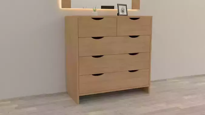 Commode wooden chest of drawers with mirror