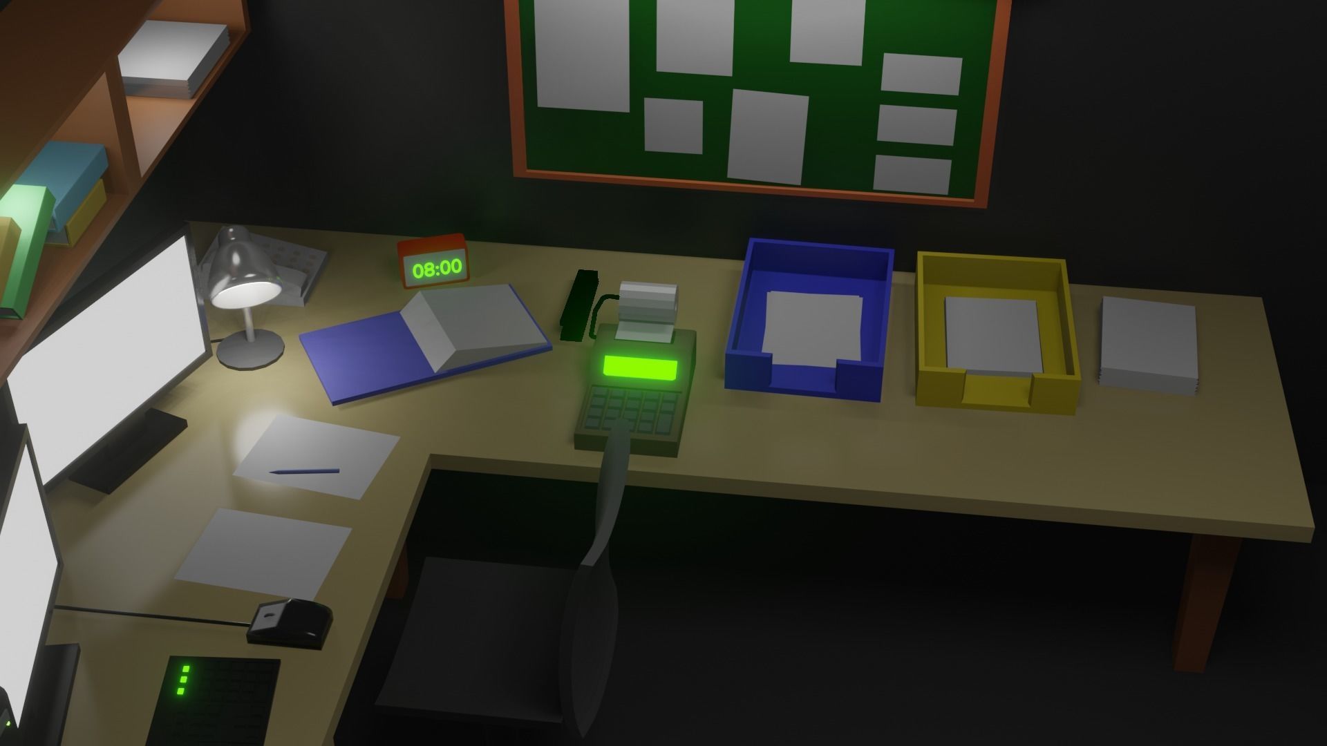 Office 3D model Low Poly room with desk and computer Low-poly 3D model_2