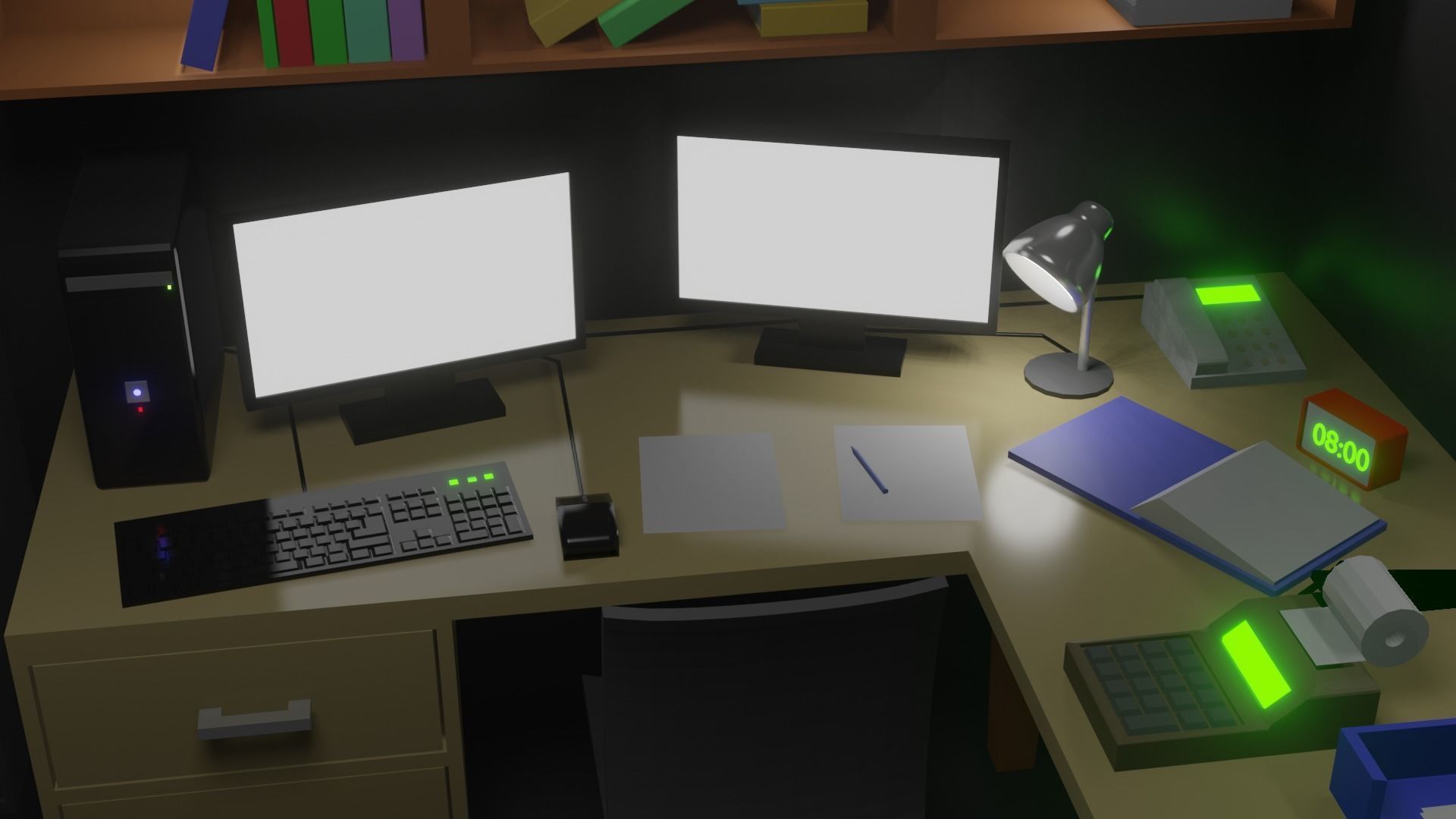 Office 3D model Low Poly room with desk and computer Low-poly 3D model_1