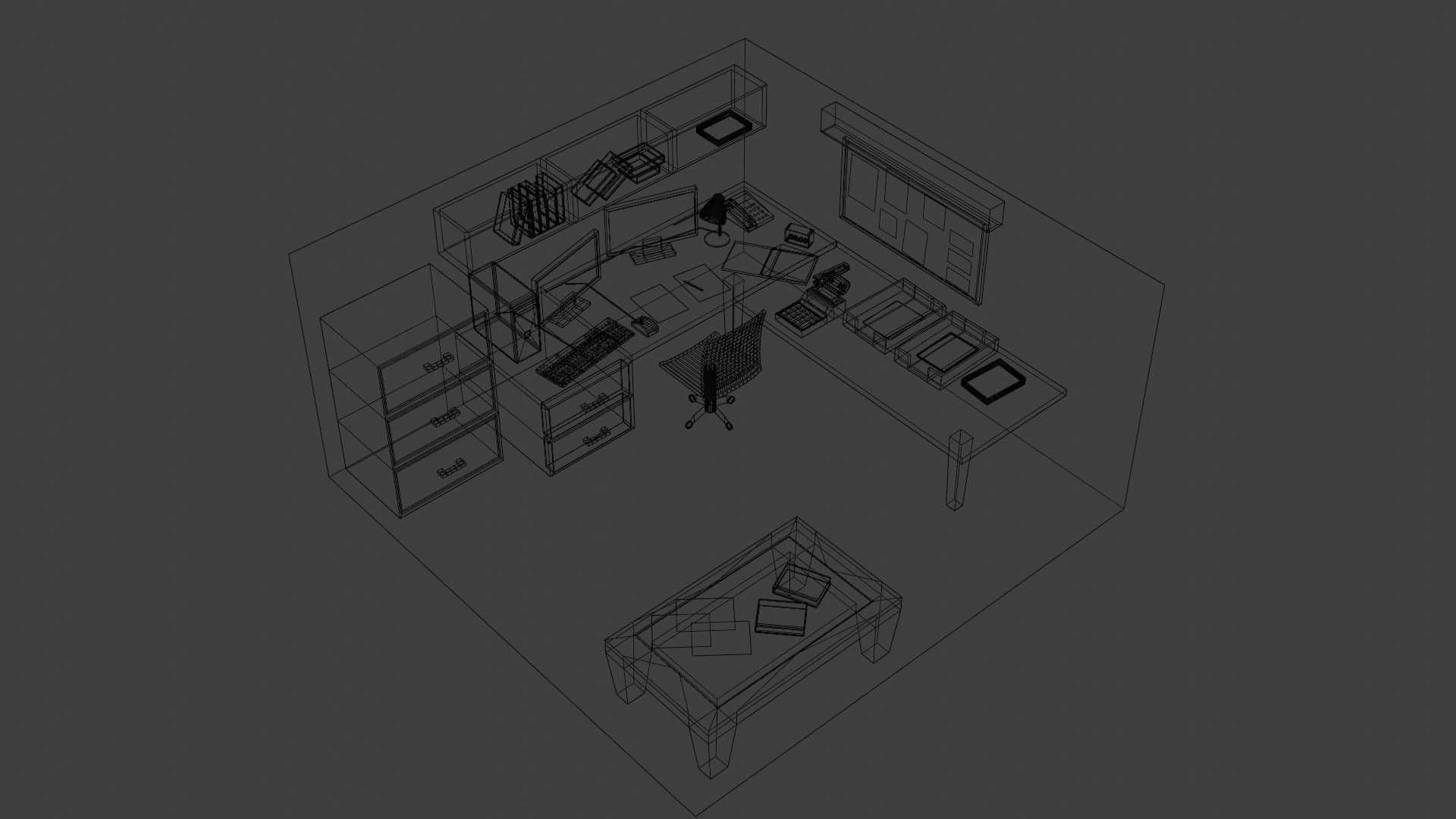 Office 3D model Low Poly room with desk and computer Low-poly 3D model_5