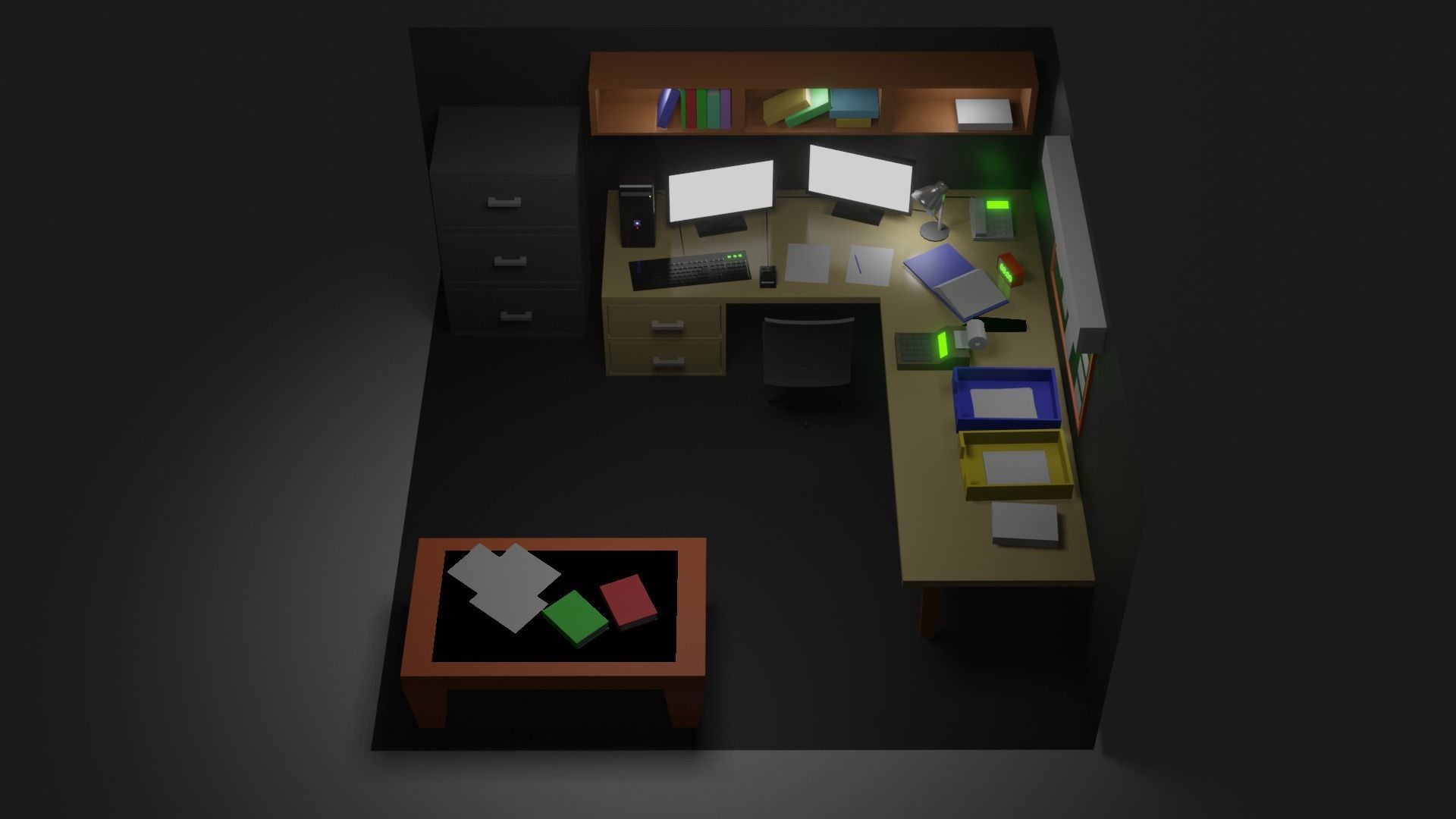 Office 3D model Low Poly room with desk and computer Low-poly 3D model_3