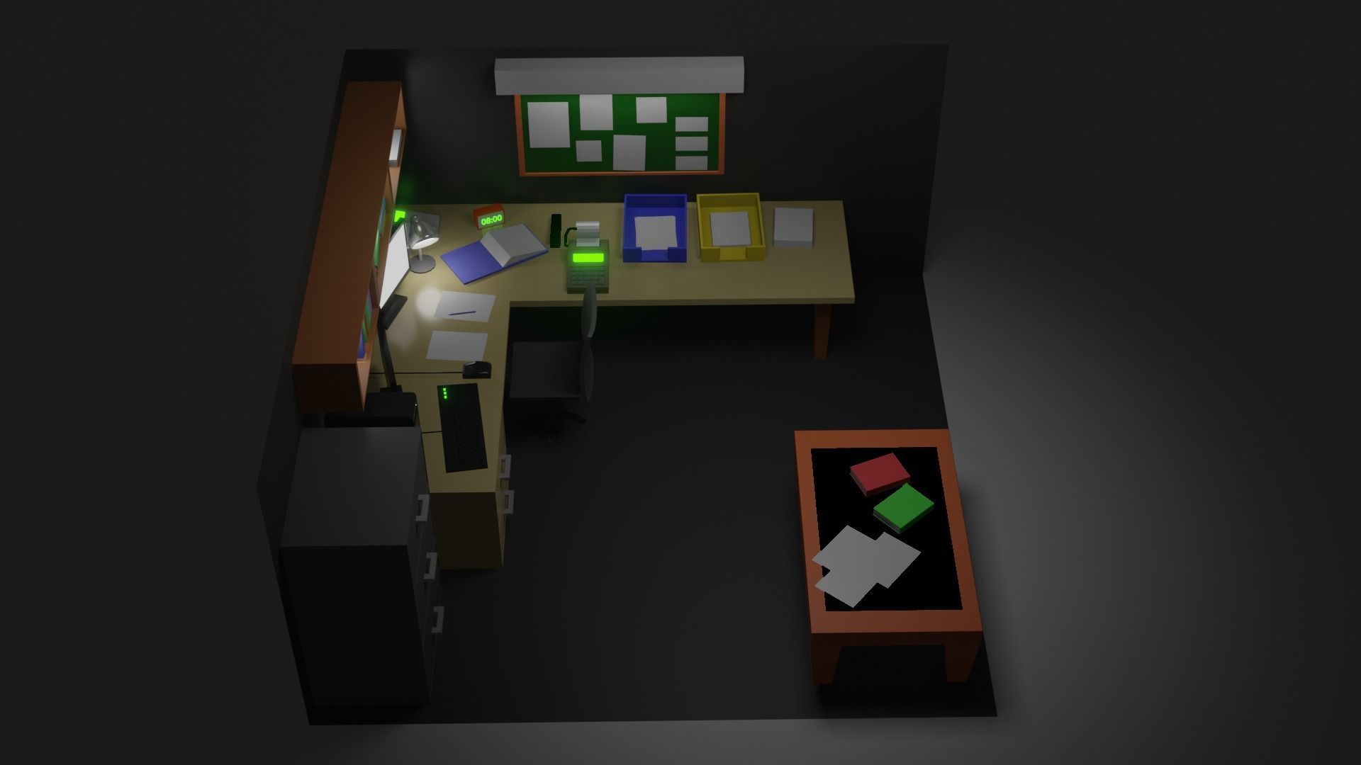 Office 3D model Low Poly room with desk and computer Low-poly 3D model_4